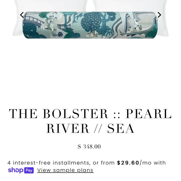 Schumacher Queen Bolster pillow- Pearl River, Sea - Picture 1 of 4
